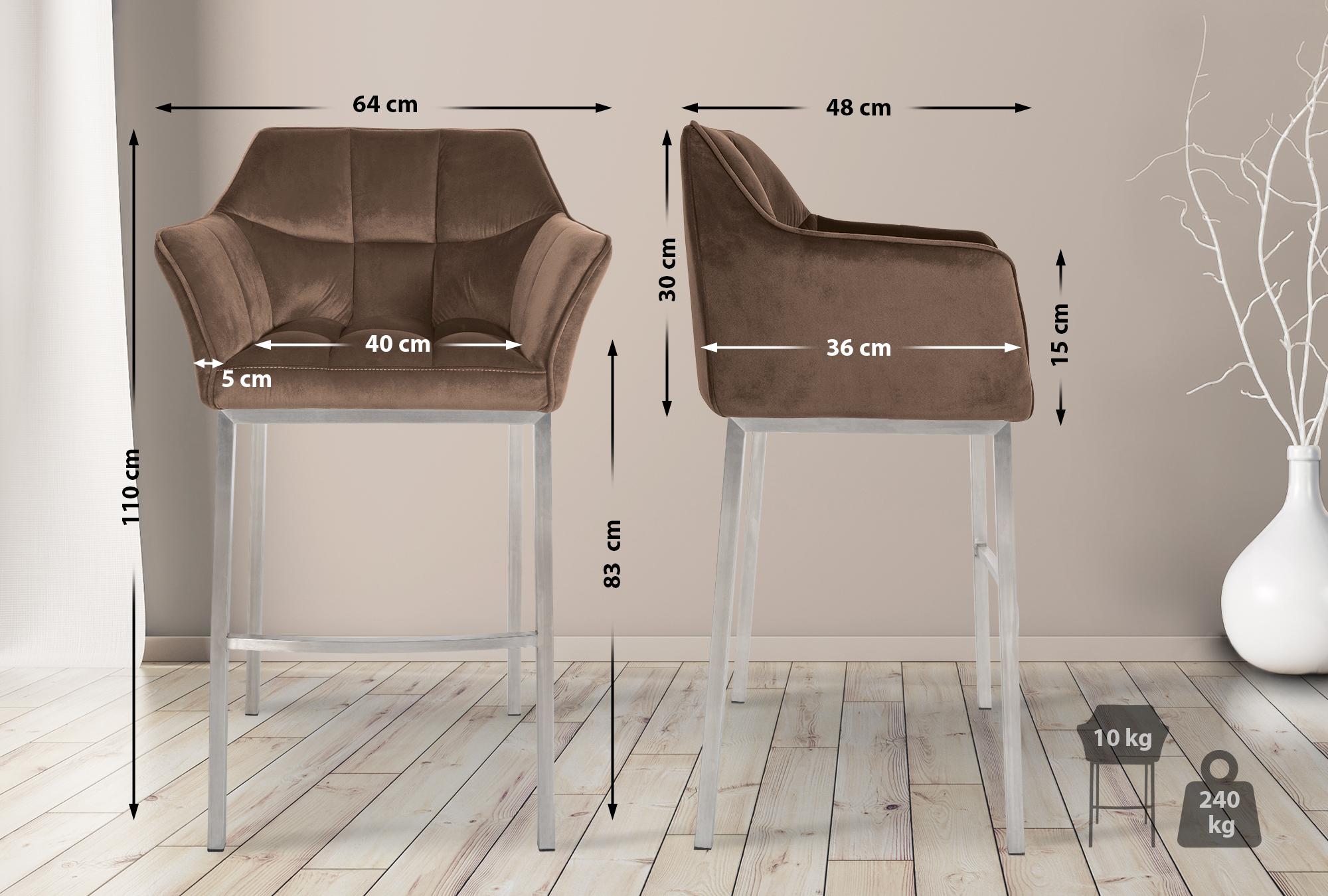2er Set Barhocker Damaso Samt mit Vierfußgestell