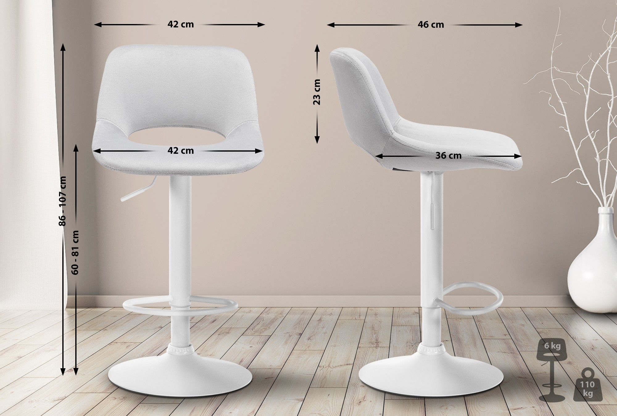 2er Set Barhocker Camden Samt