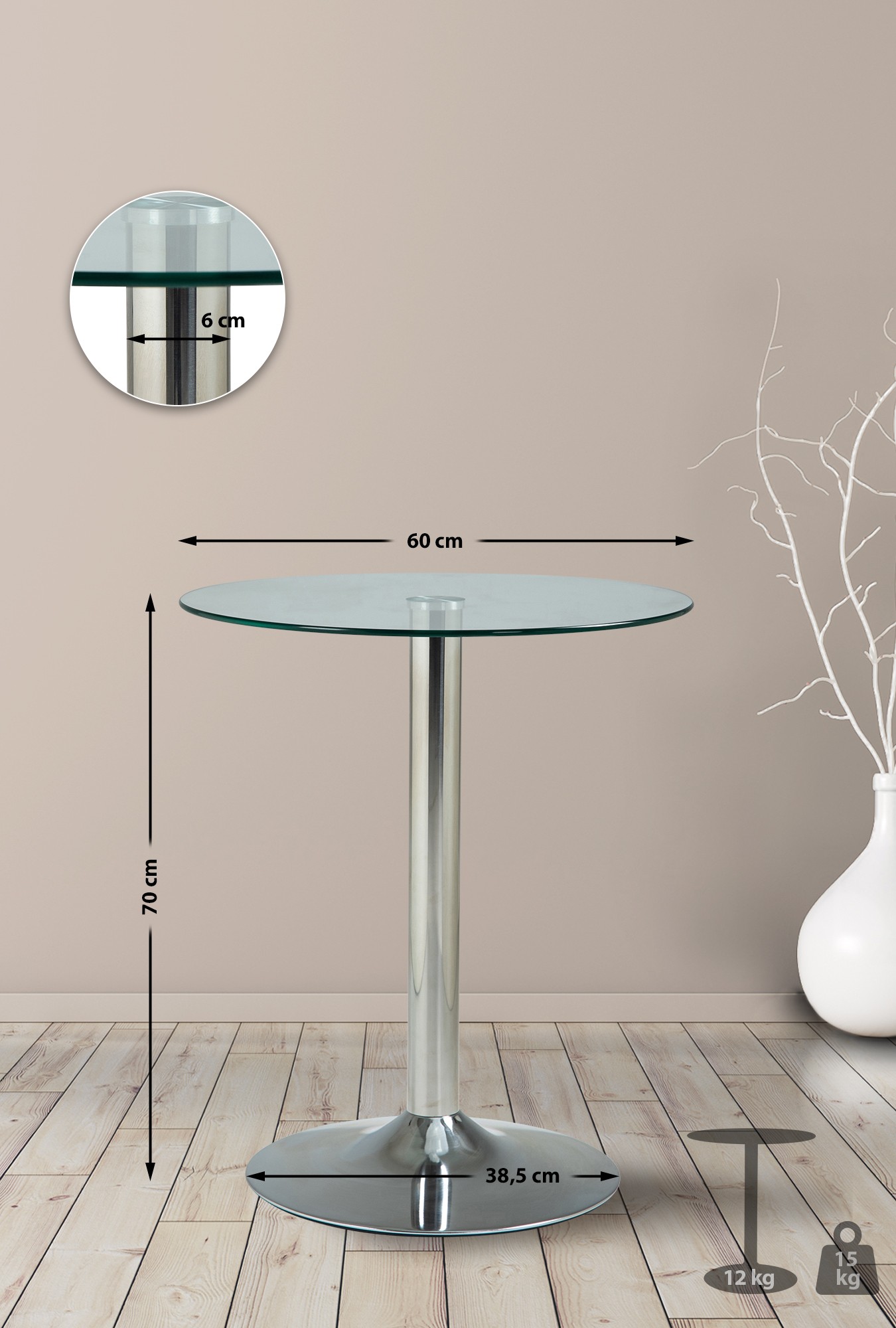 Glastisch Höhe 70 cm