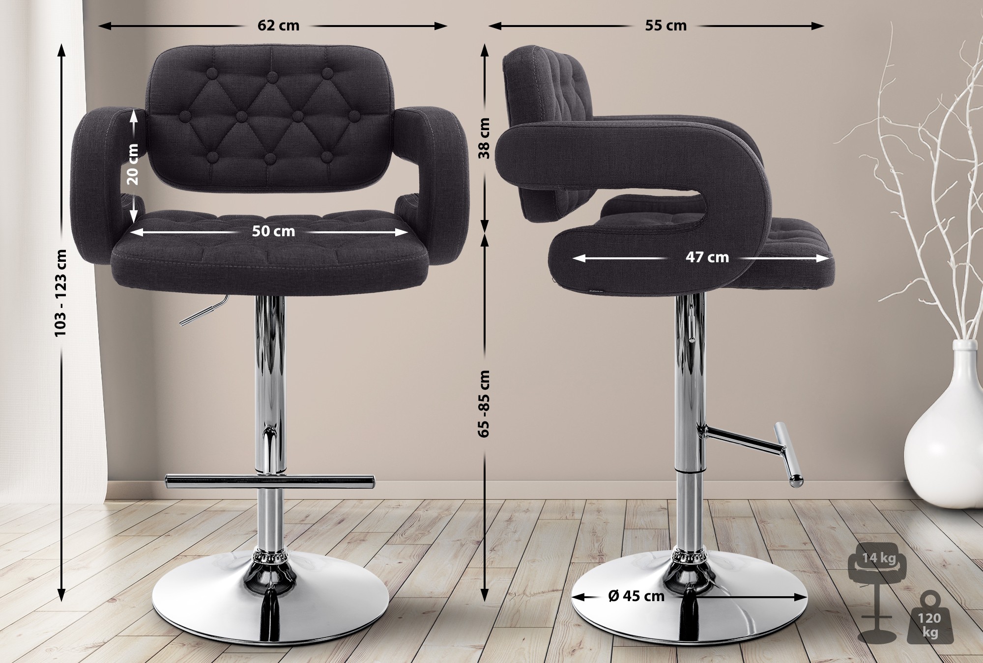 2er Set Barhocker Dublin Stoff