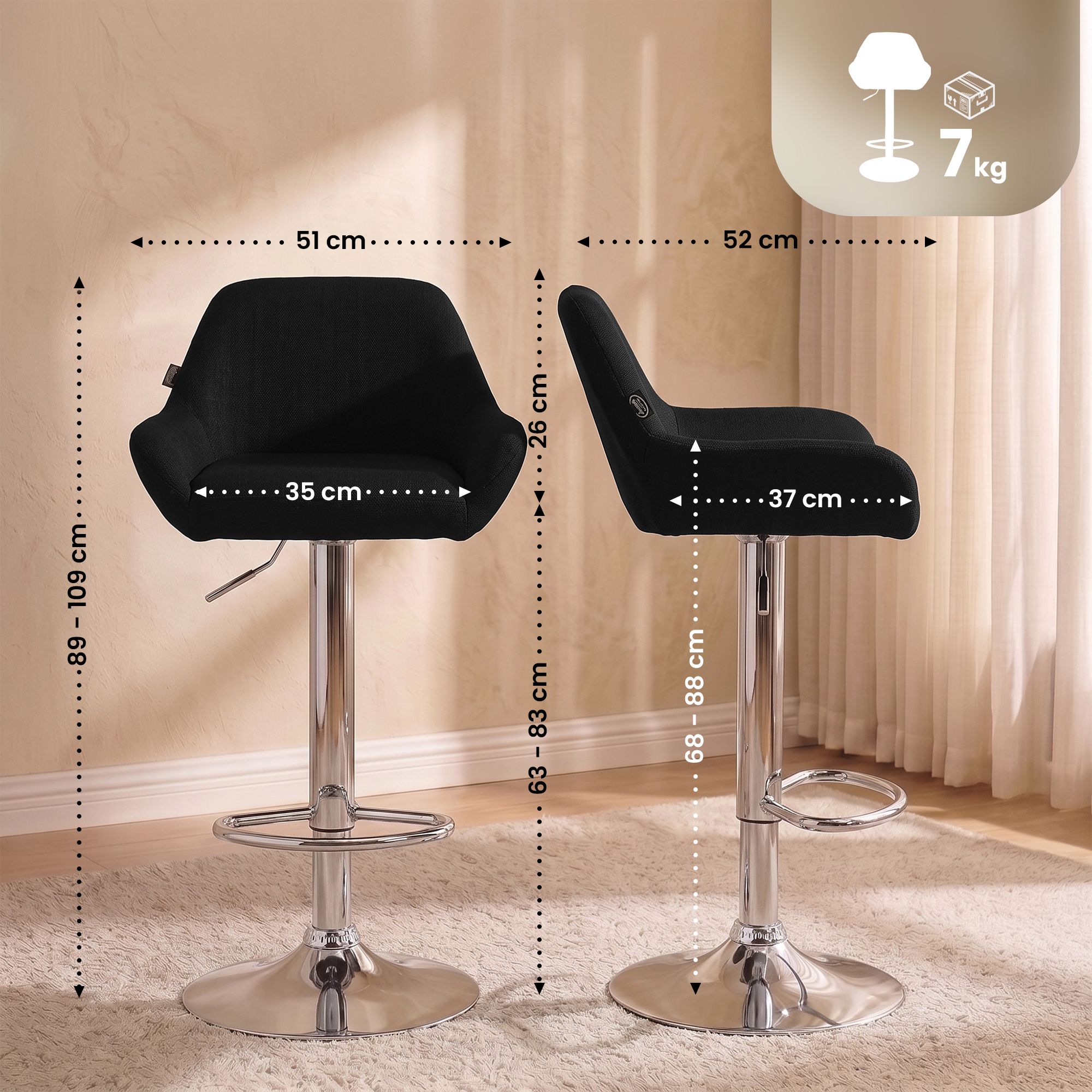 2er Set Barhocker Braga Stoff