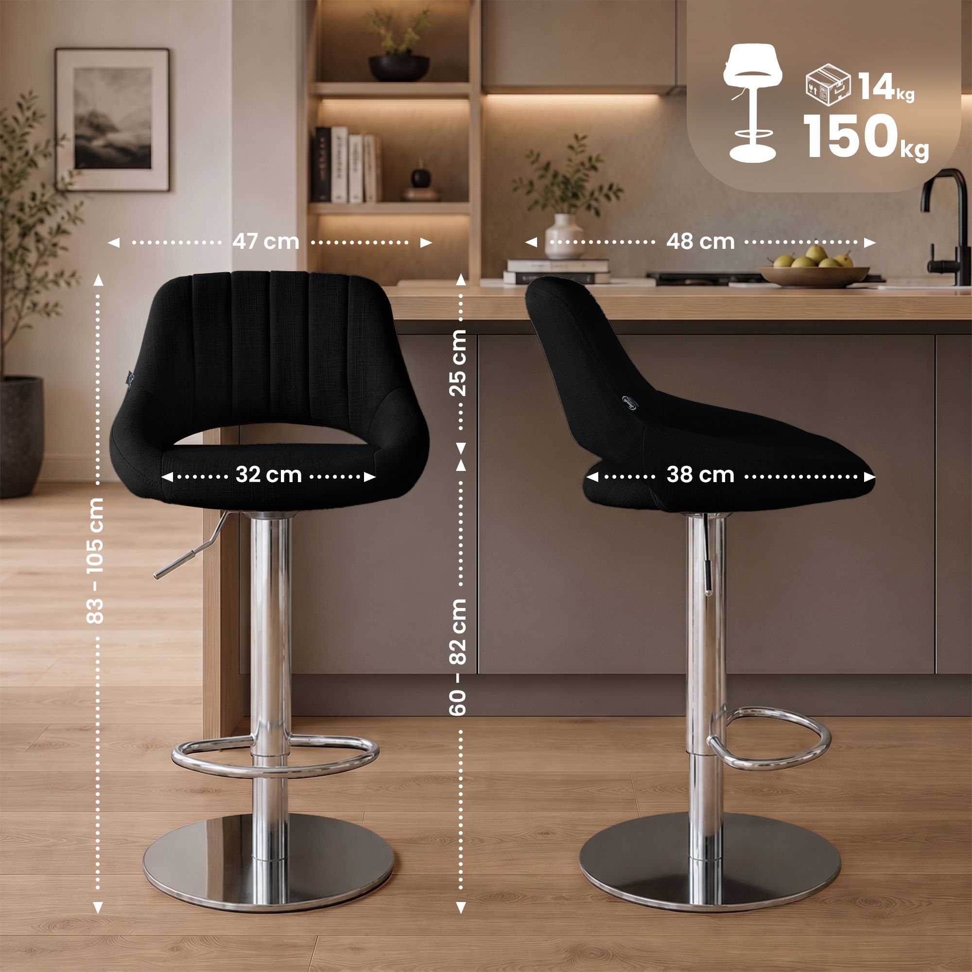 Barhocker Milet Chrom mit extra schwerem Standfuß