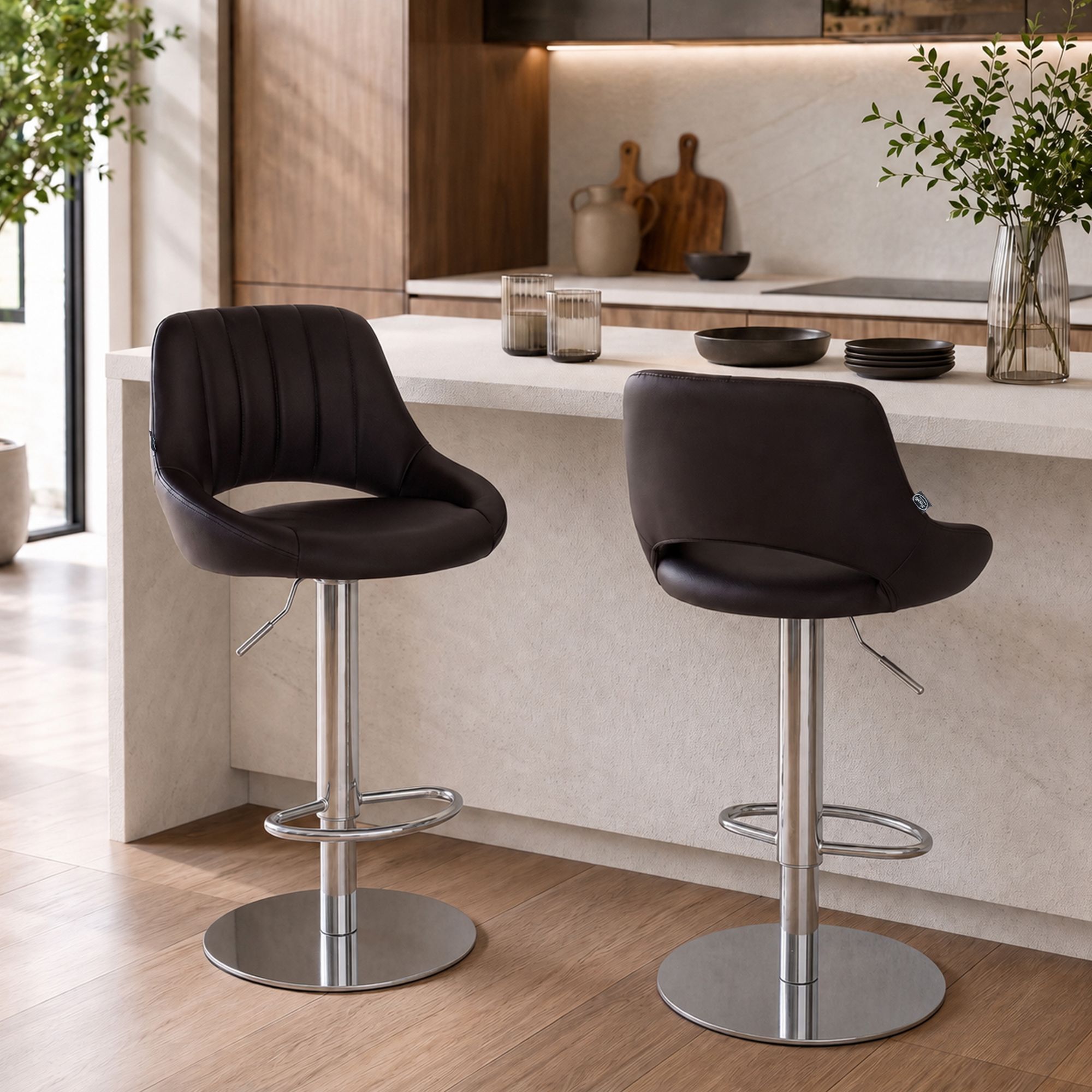 2er Set Barhocker Milet Chrom mit extra schweren Standfüßen