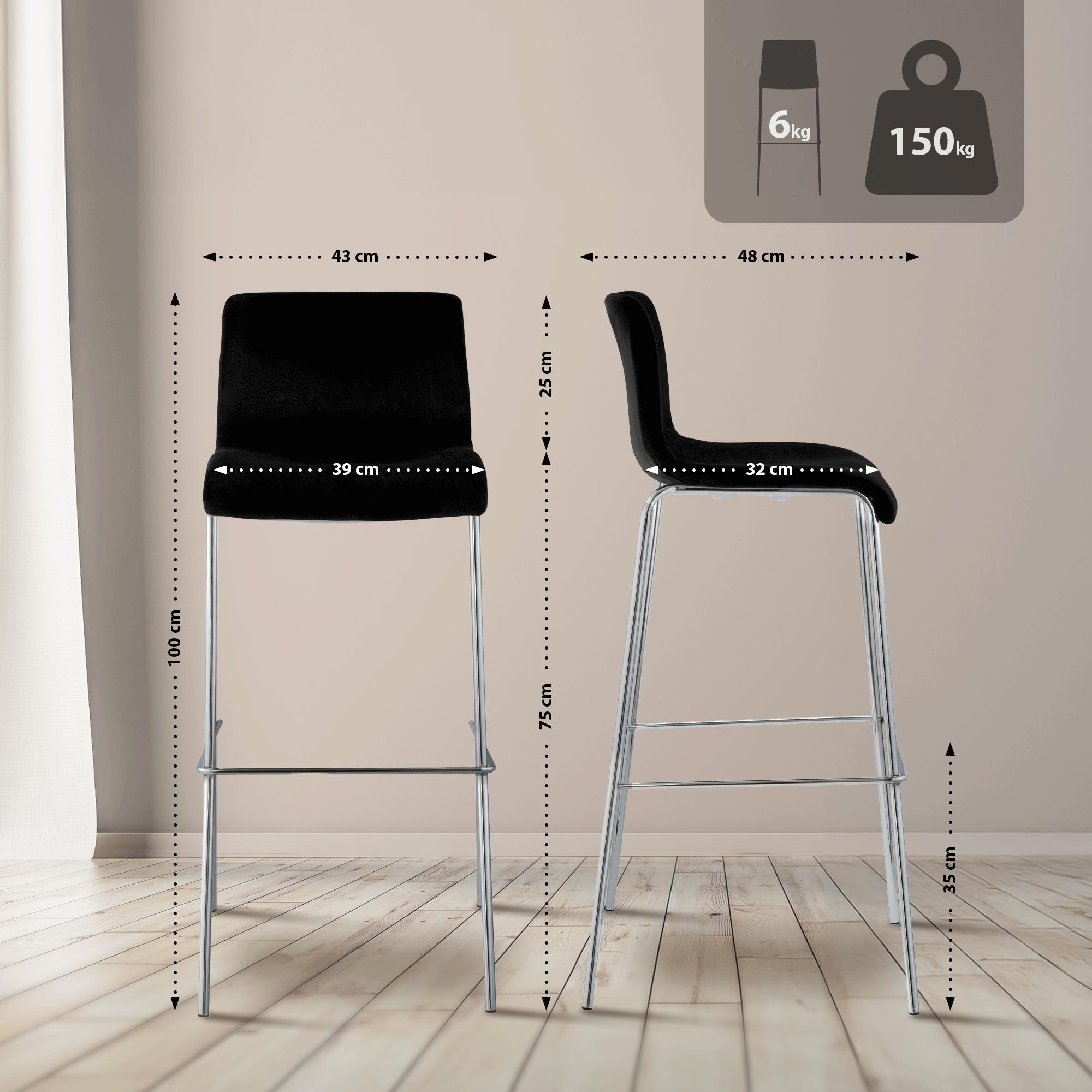 Barhocker Hover Samt Vierfußgestell Chrom