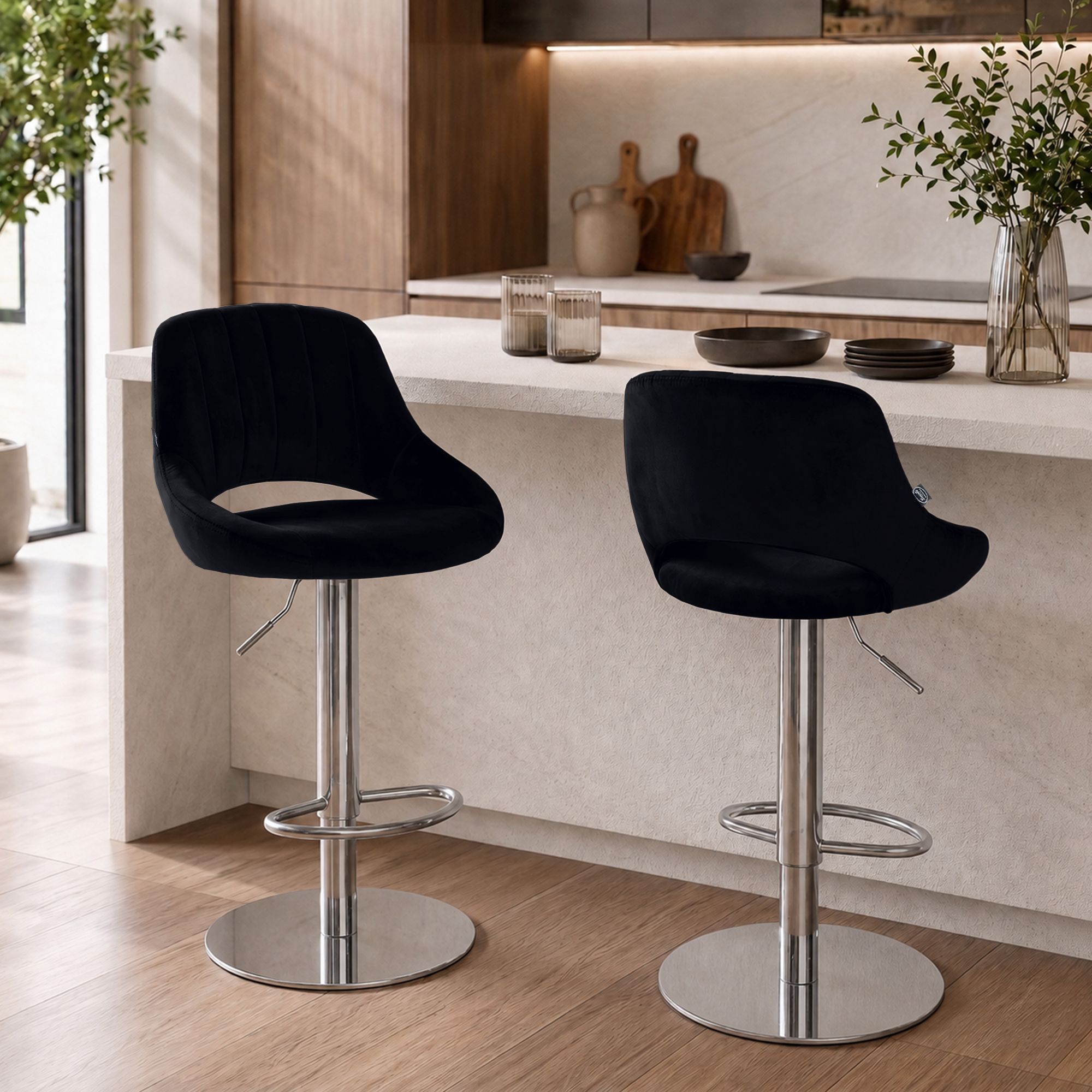 2er Set Barhocker Milet Chrom mit extra schweren Standfüßen