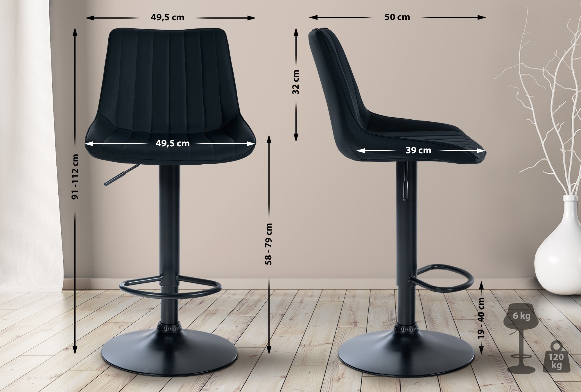 2er Set Barhocker Toni Kunstleder