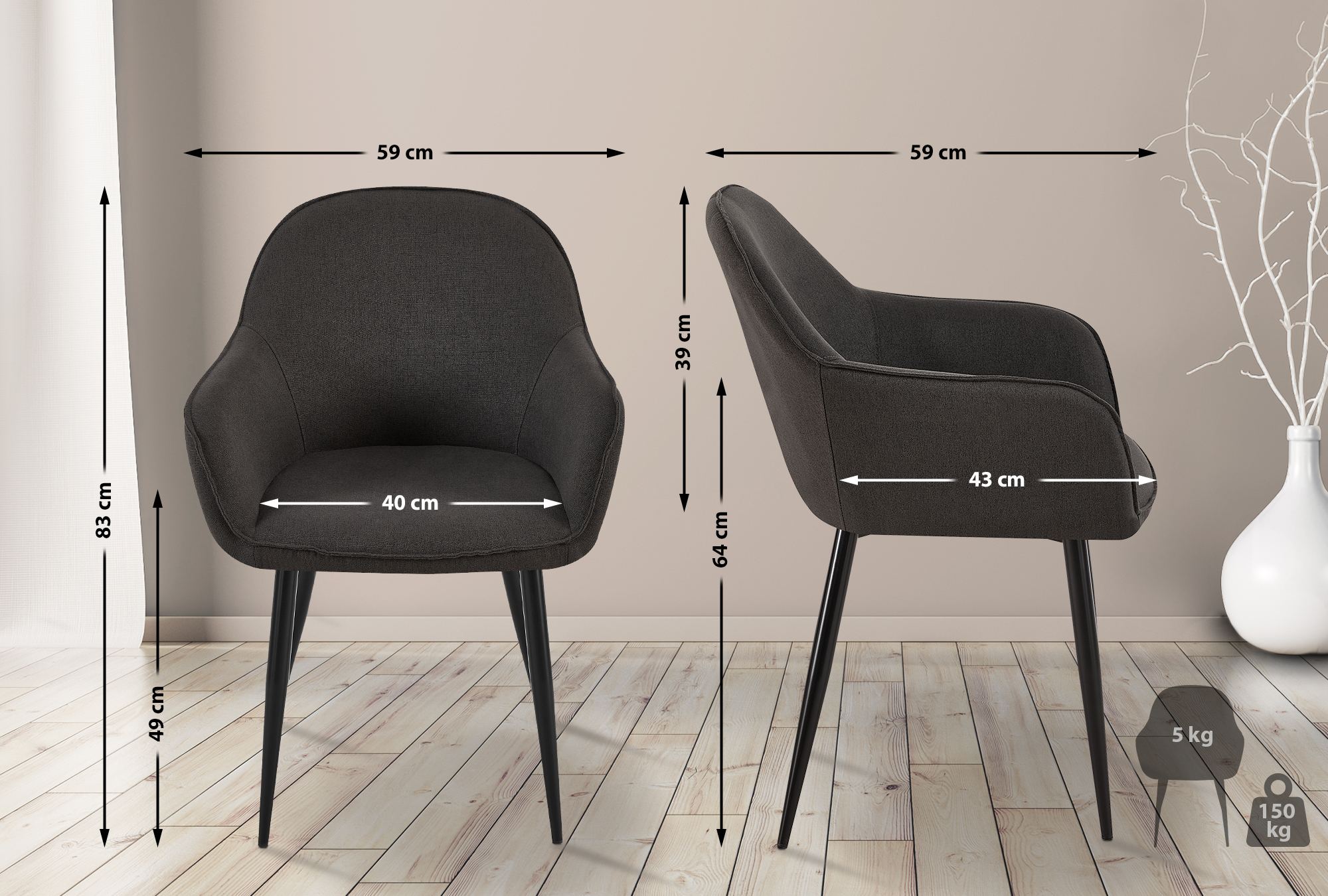 2er Set Esszimmerstühle Boise Stoff