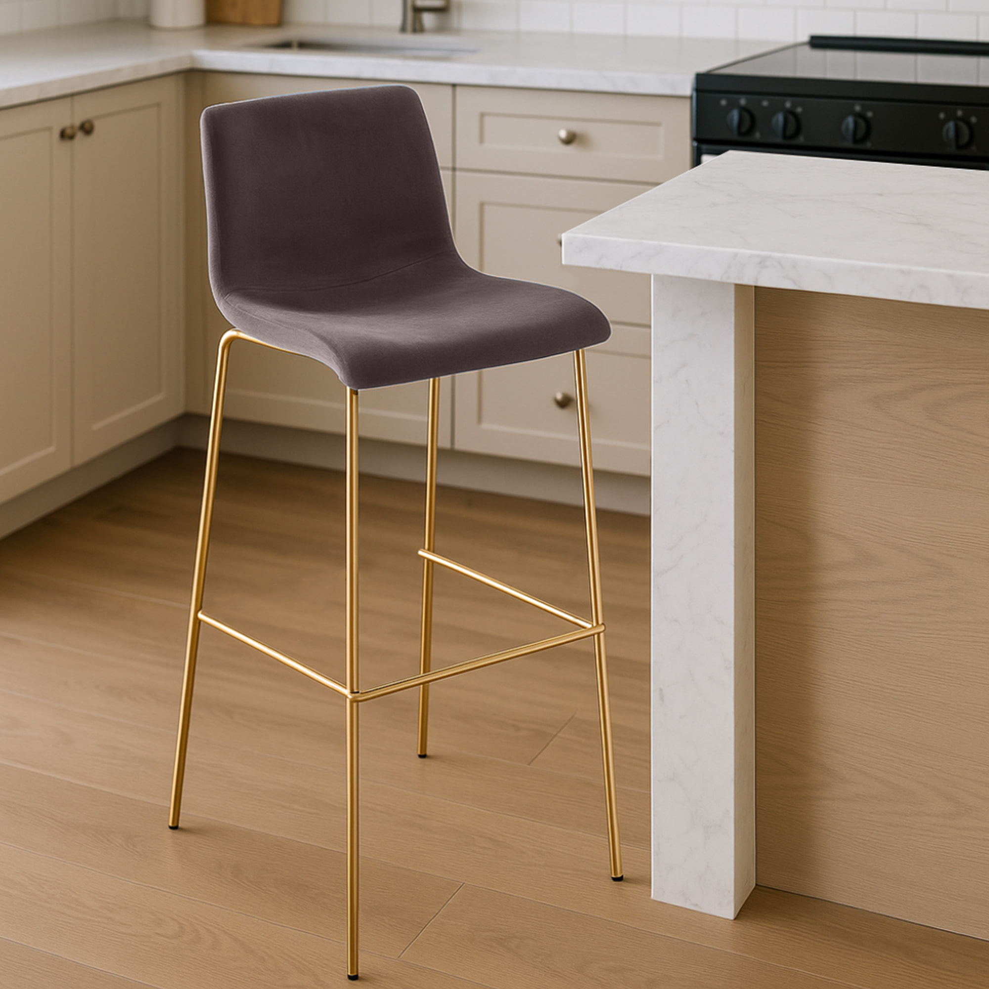 Barhocker Hoover Samt Vierfußgestell Gold