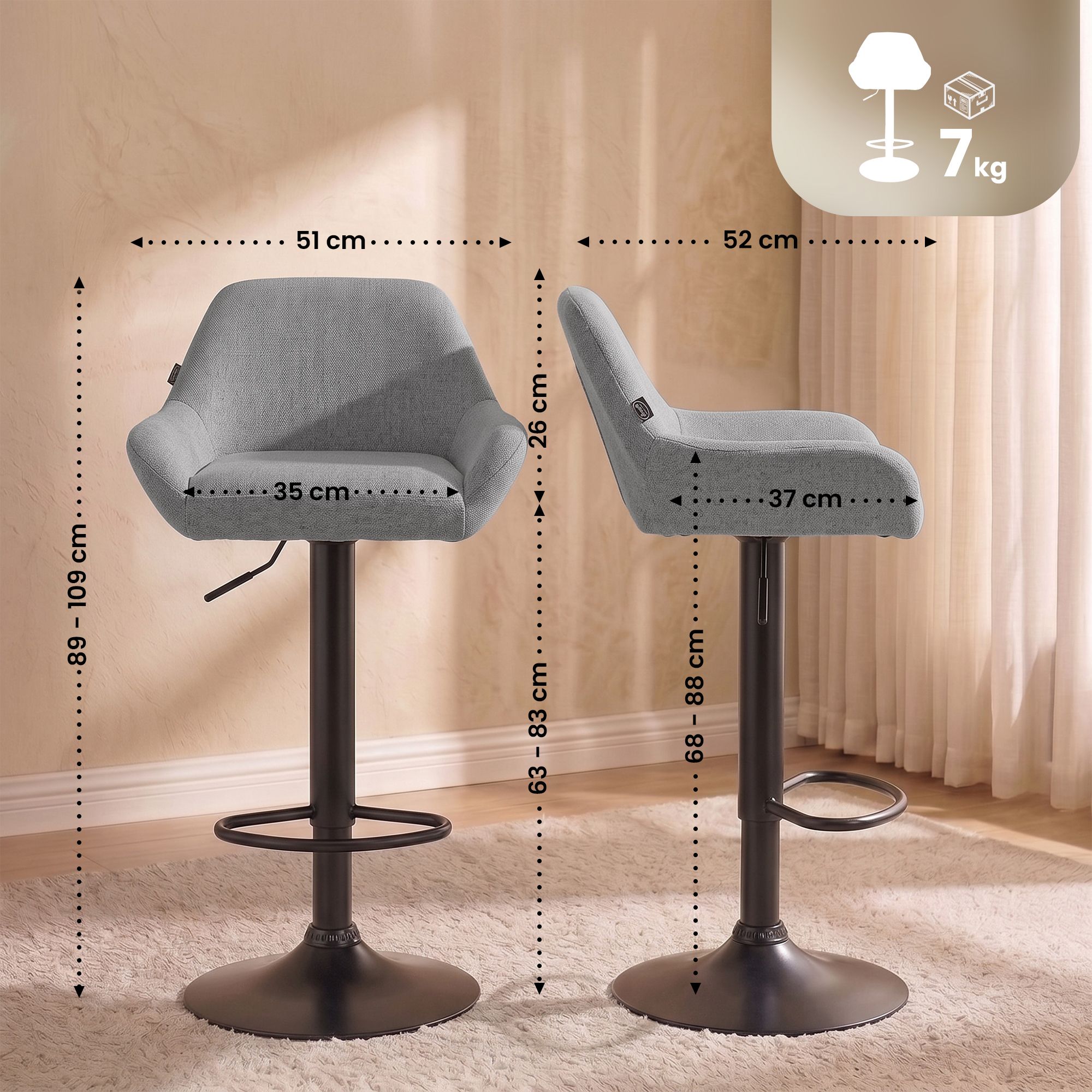 2er Set Barhocker Braga Stoff