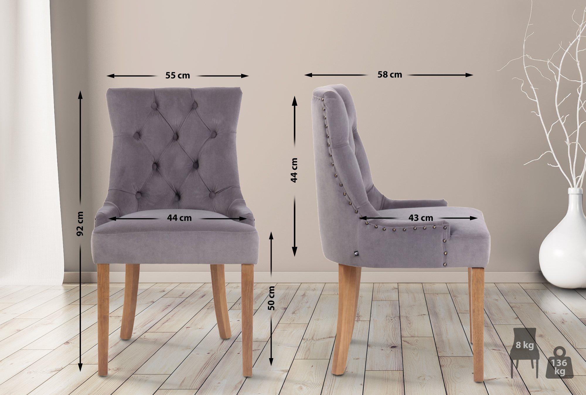 4er Set Esszimmerstuhl Aberdeen Samt