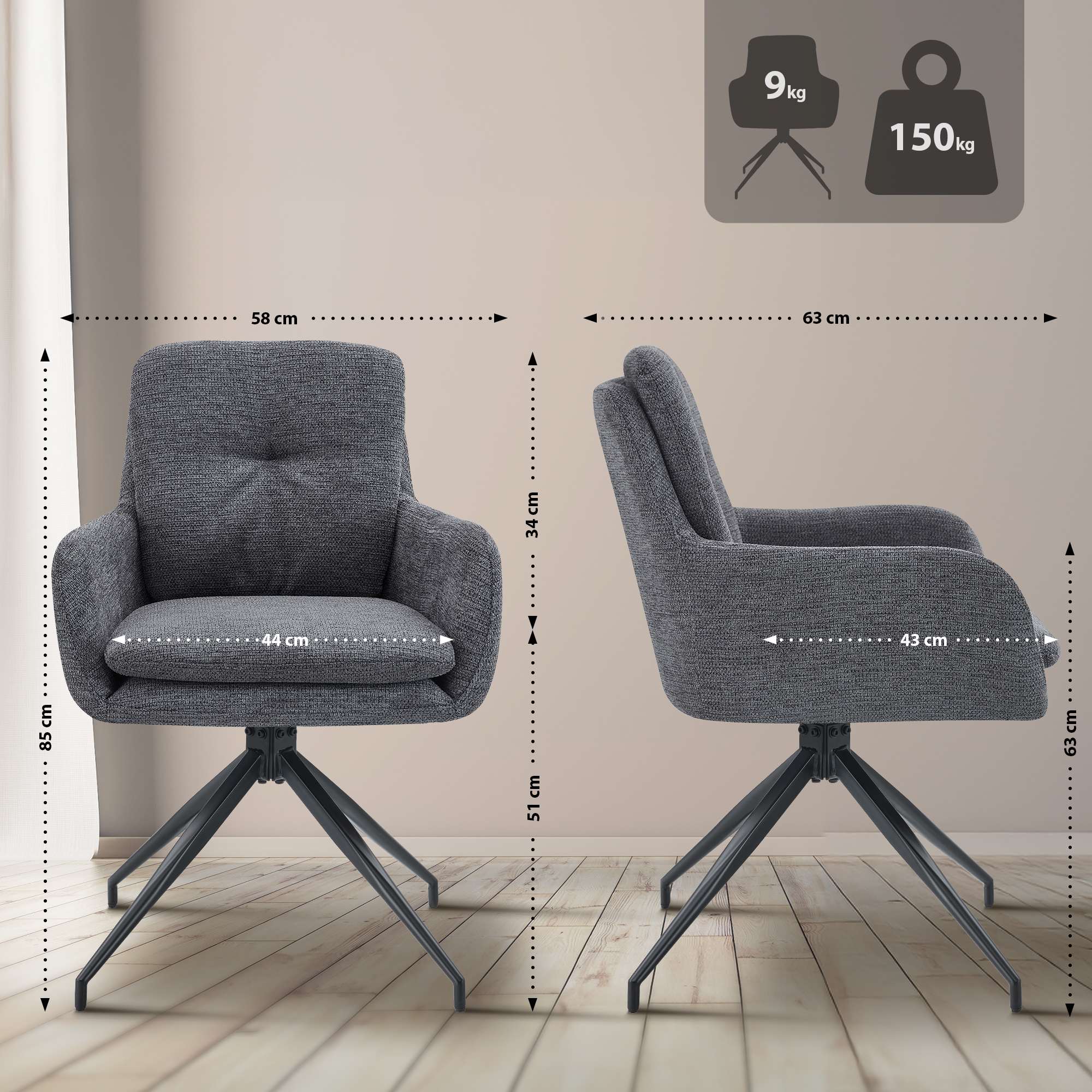 2er Set Esszimmerstühle Pickett Stoff