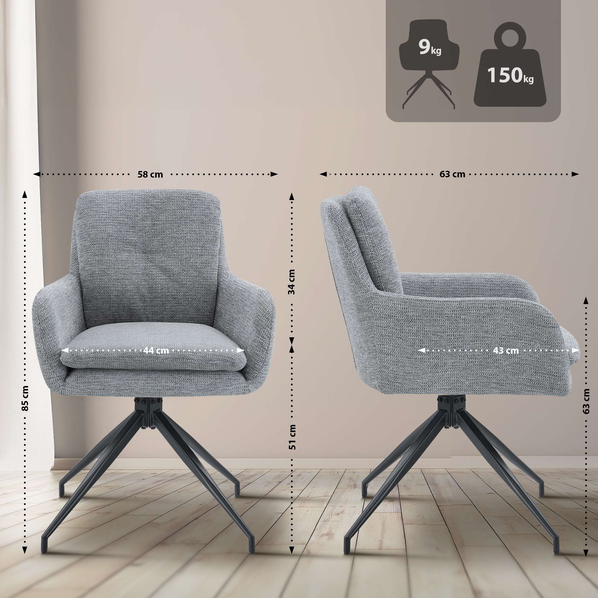 2er Set Esszimmerstühle Pickett Stoff