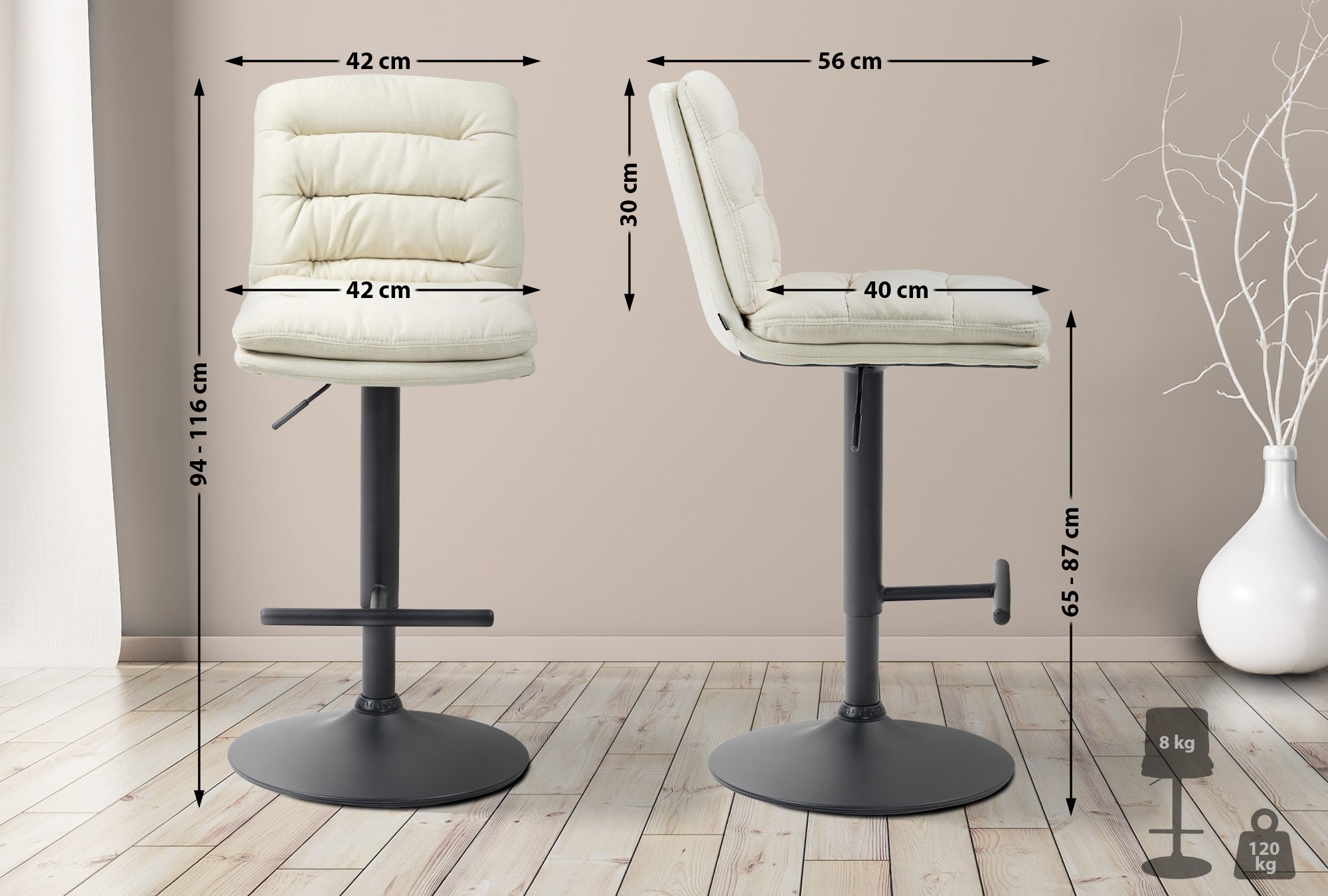 2er Set Barhocker Damar Stoff