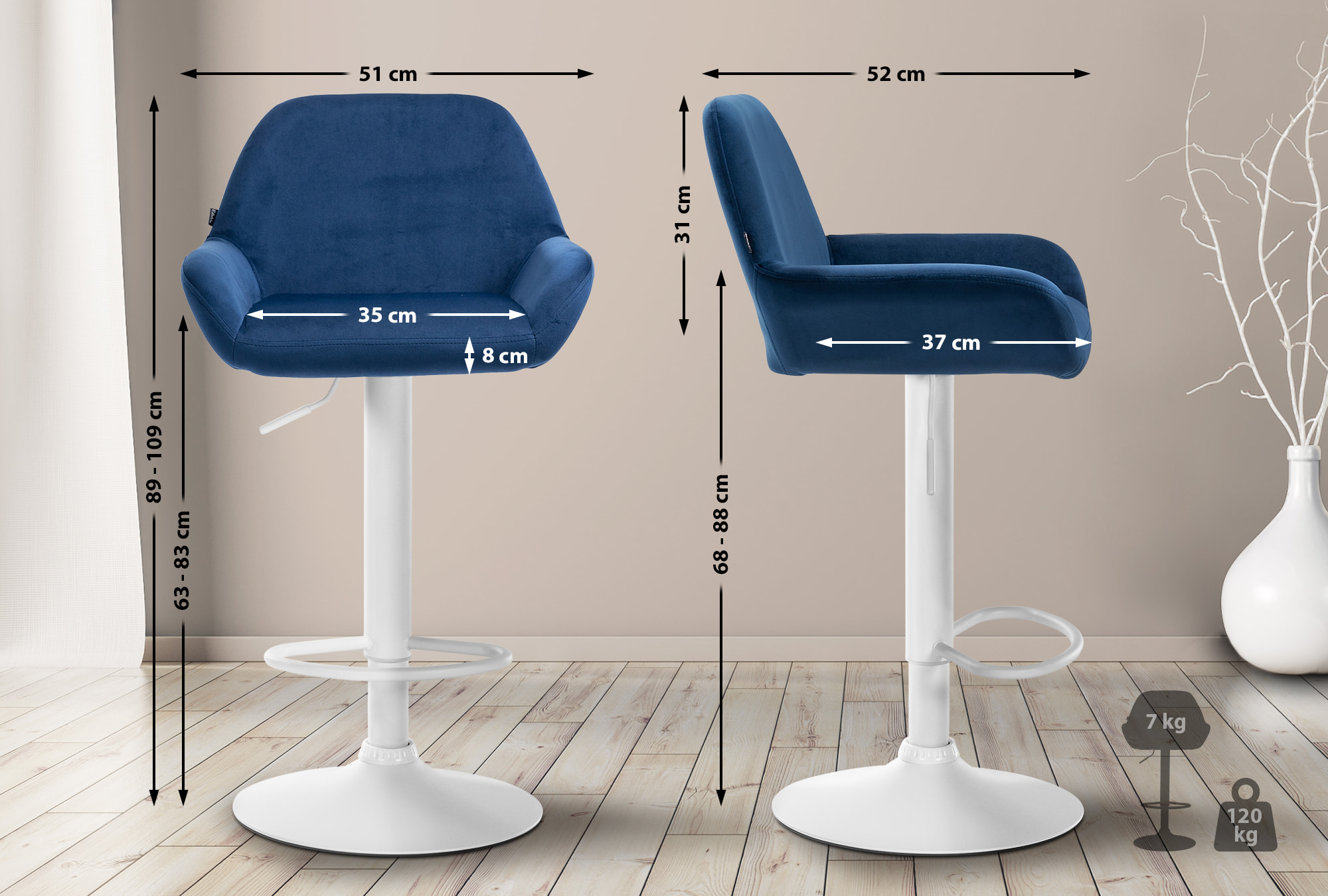 2er Set Barhocker Braga Samt