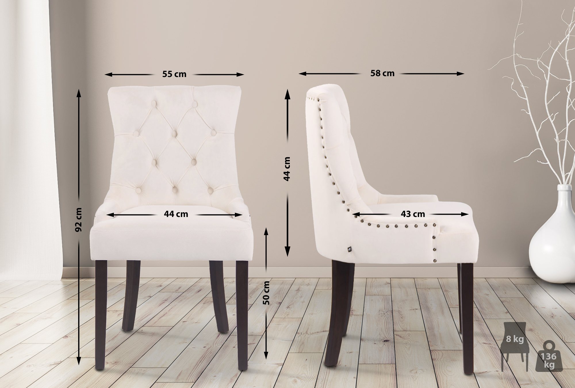 4er Set Esszimmerstuhl Aberdeen Samt