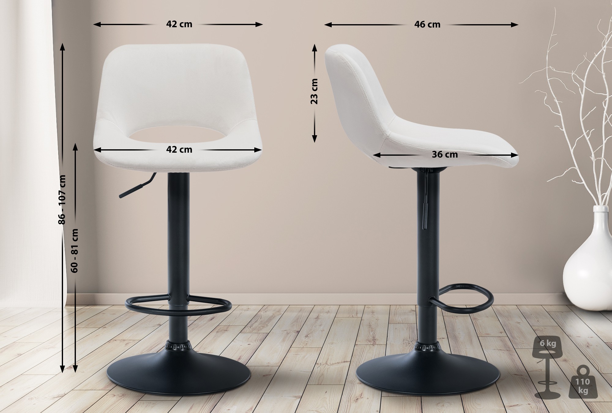 2er Set Barhocker Camden Samt