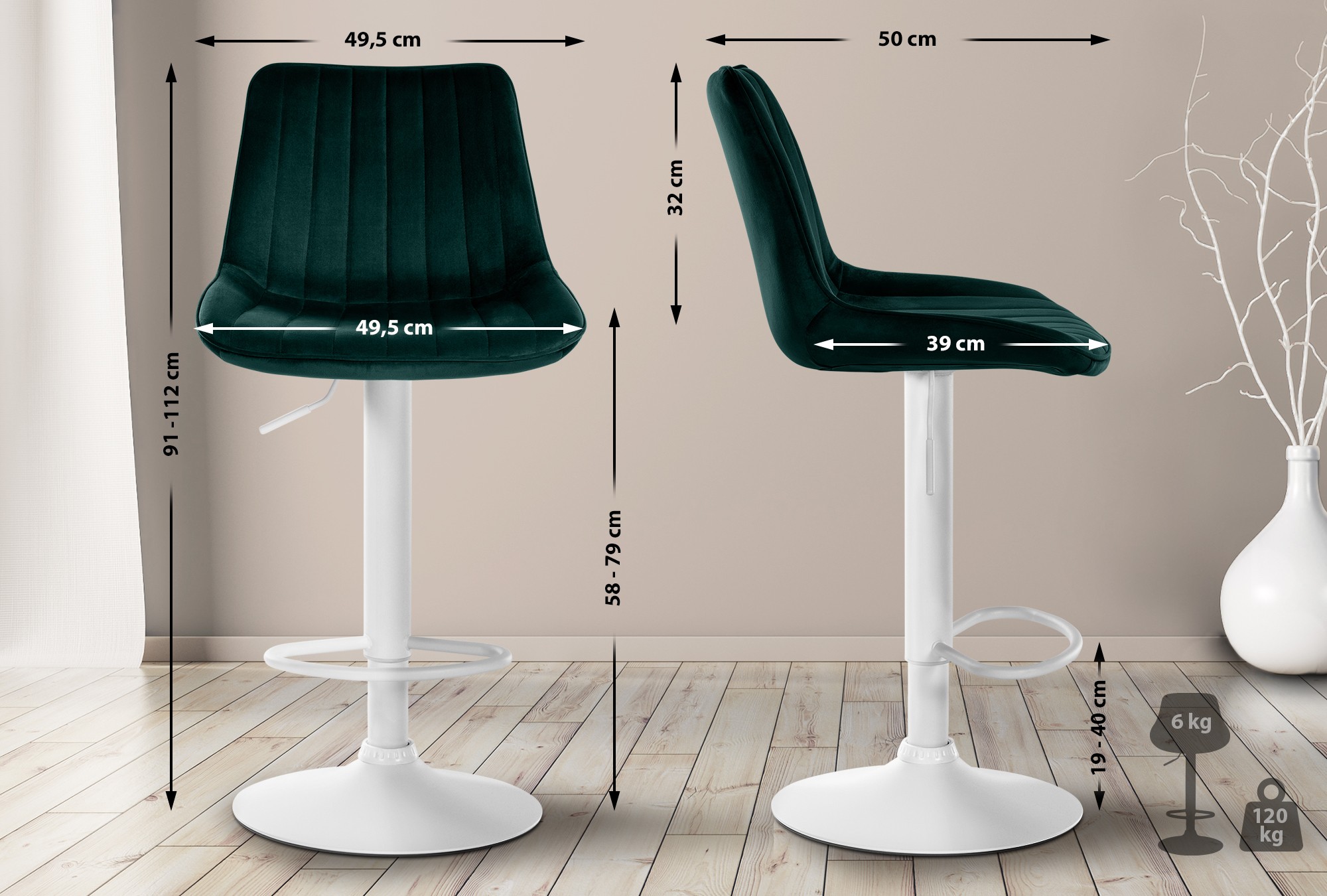 2er Set Barhocker Toni Samt