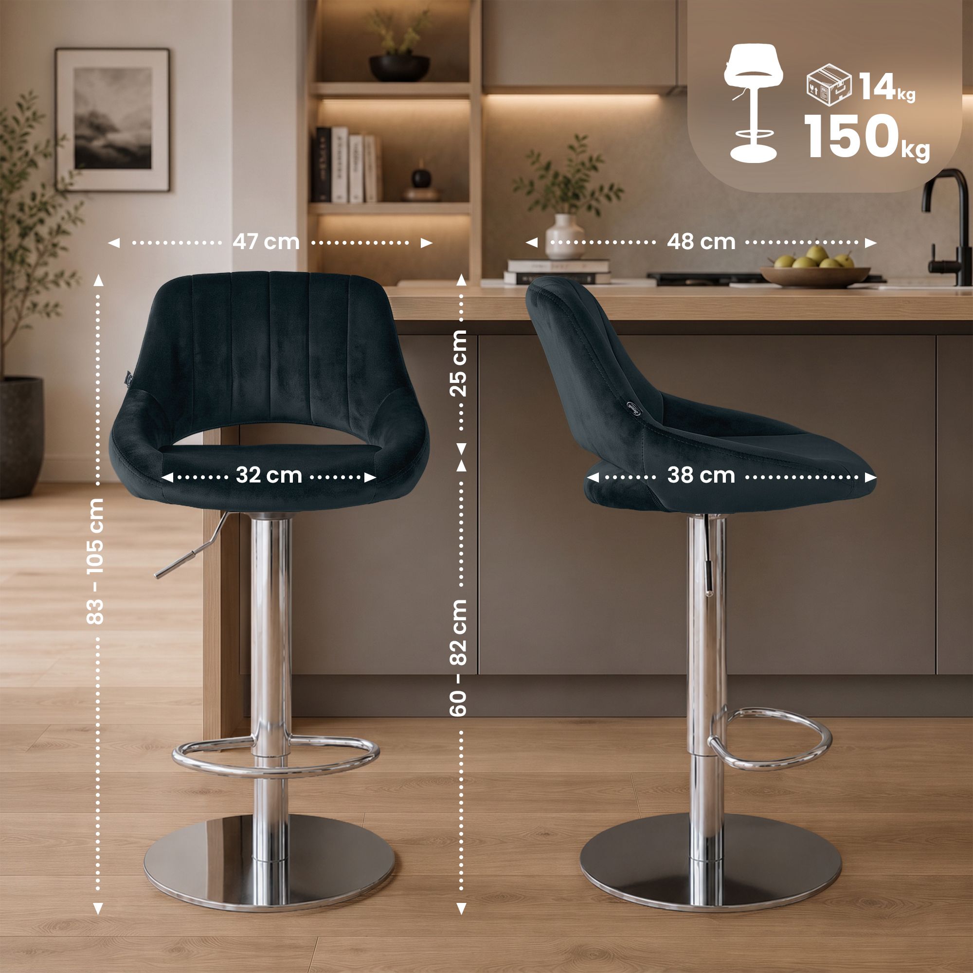 Barhocker Milet Chrom mit extra schwerem Standfuß