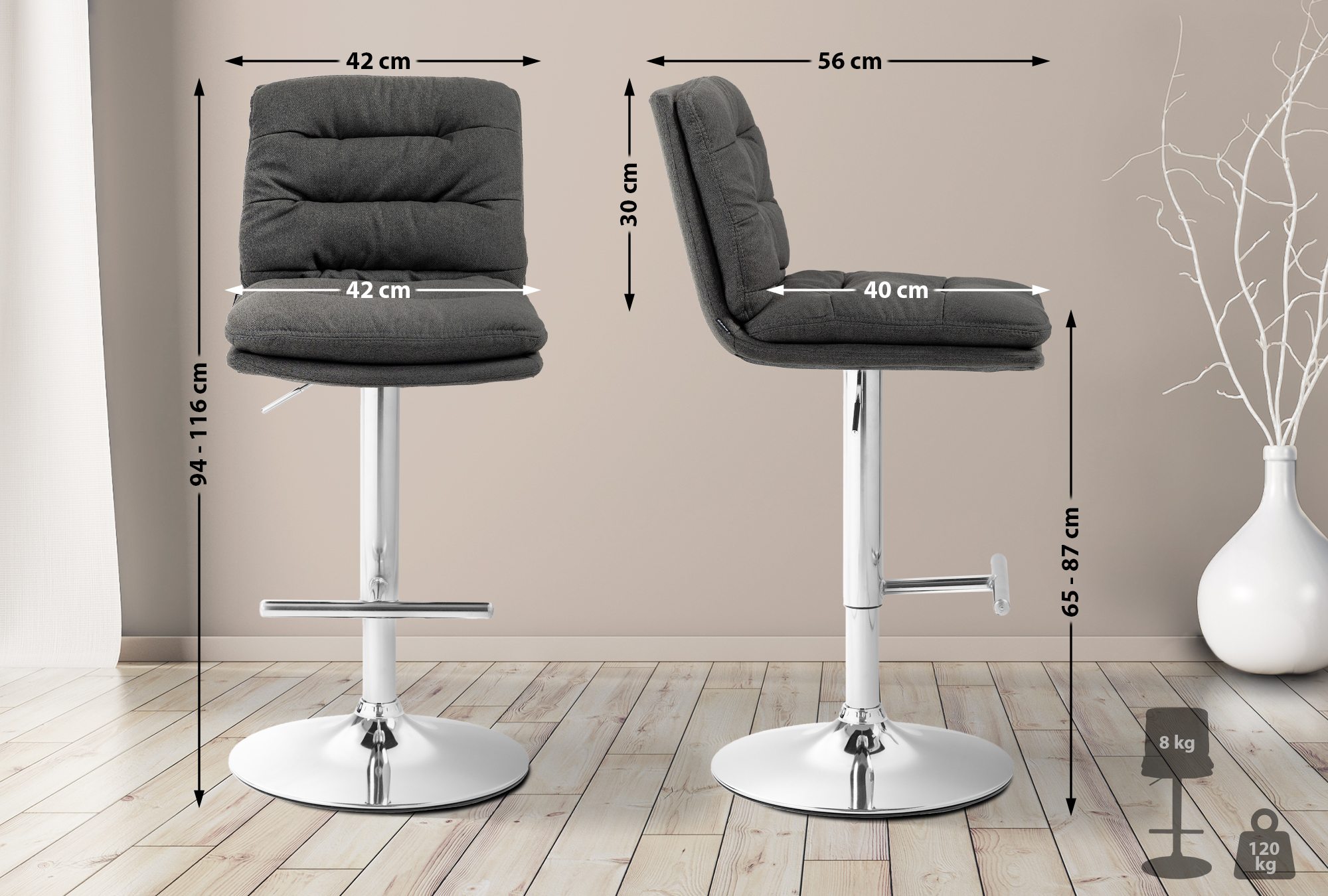 2er Set Barhocker Damar Stoff