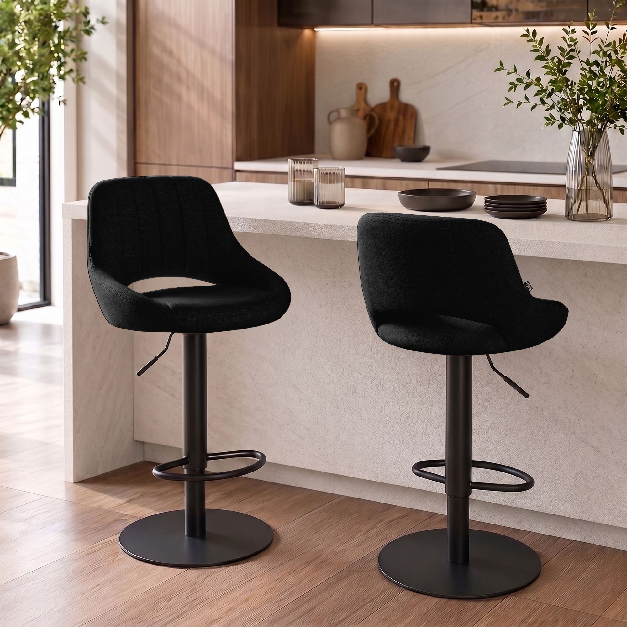 2er Set Barhocker Milet Schwarz mit extra schweren Standfüßen