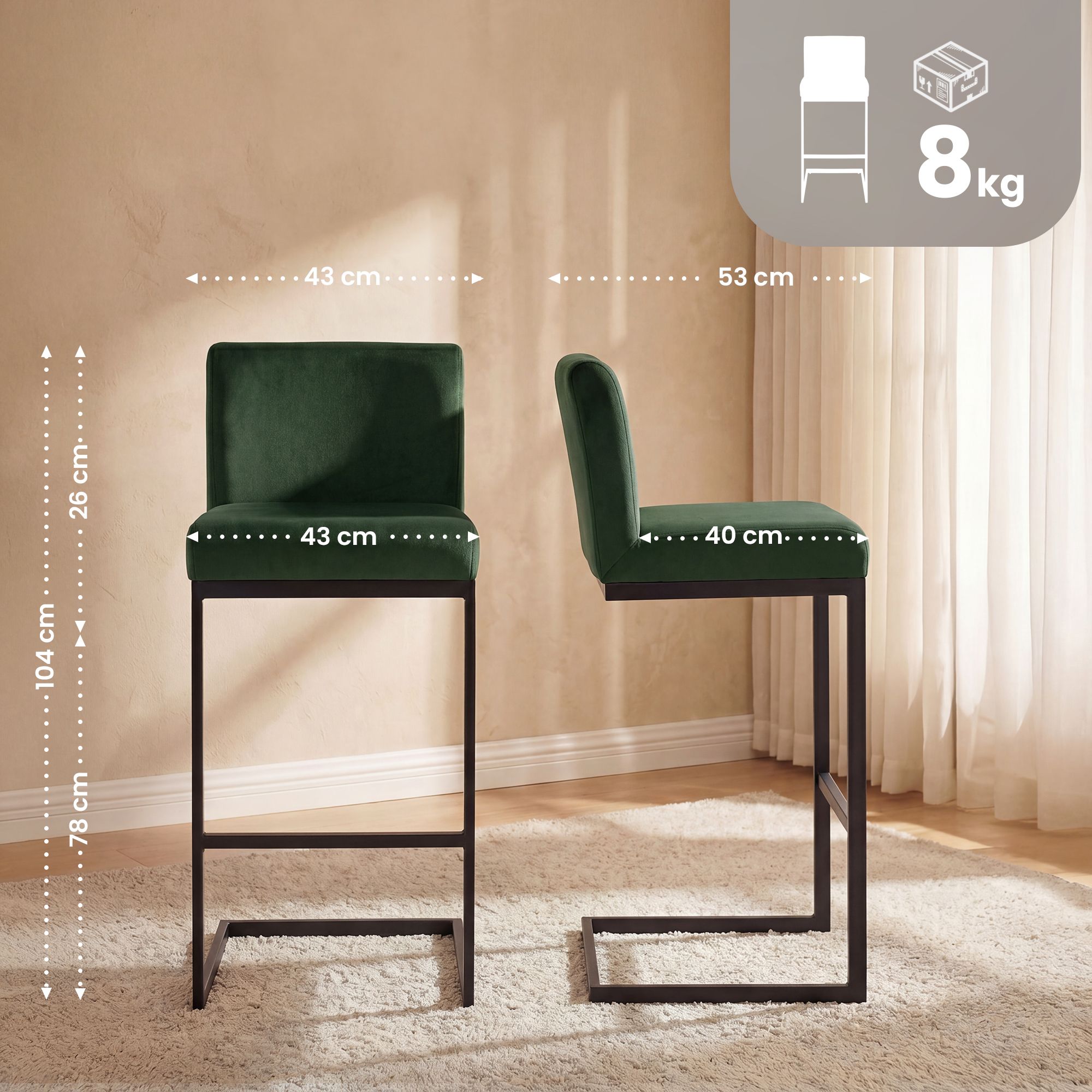 2er Set Barhocker Hopewell Samt