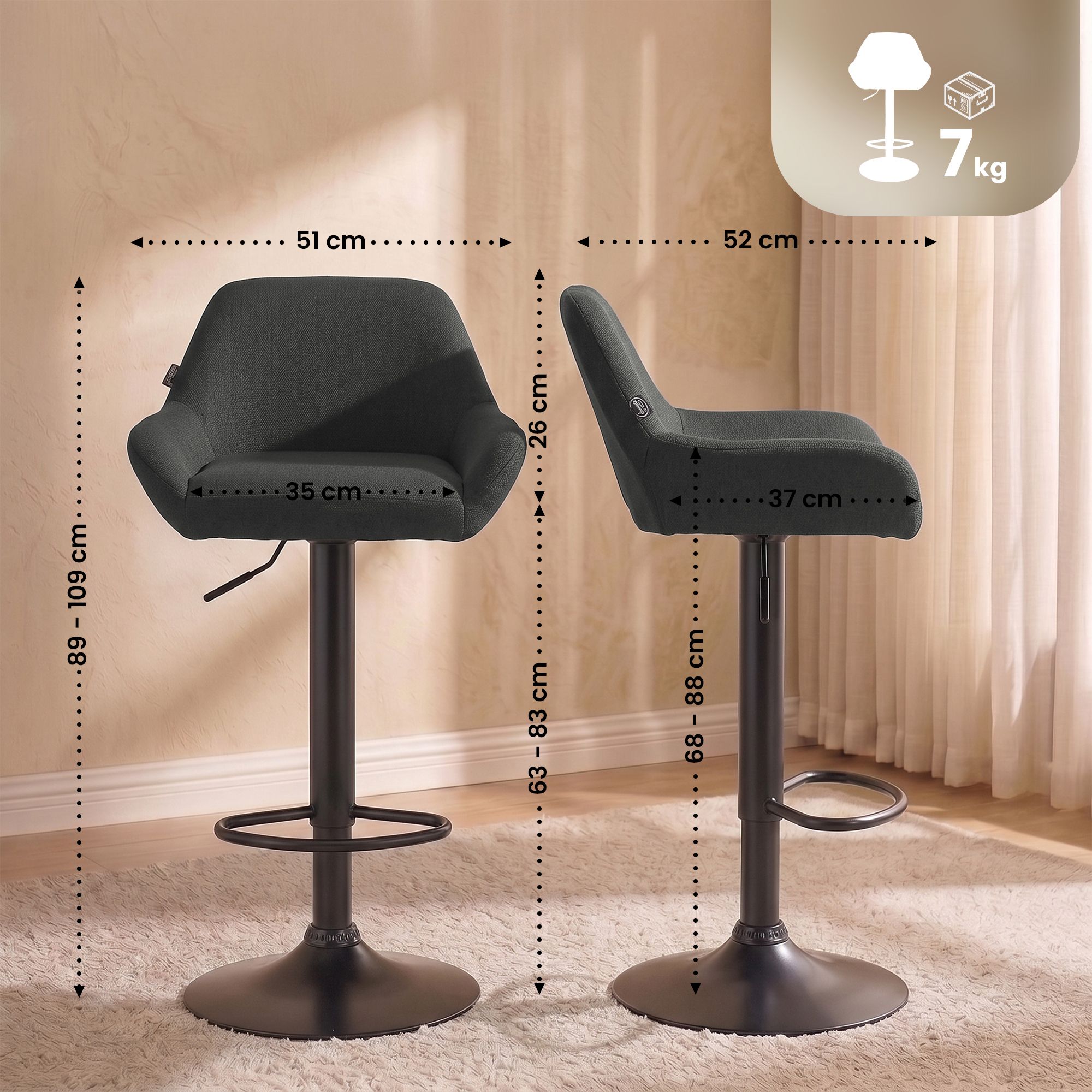 2er Set Barhocker Braga Stoff