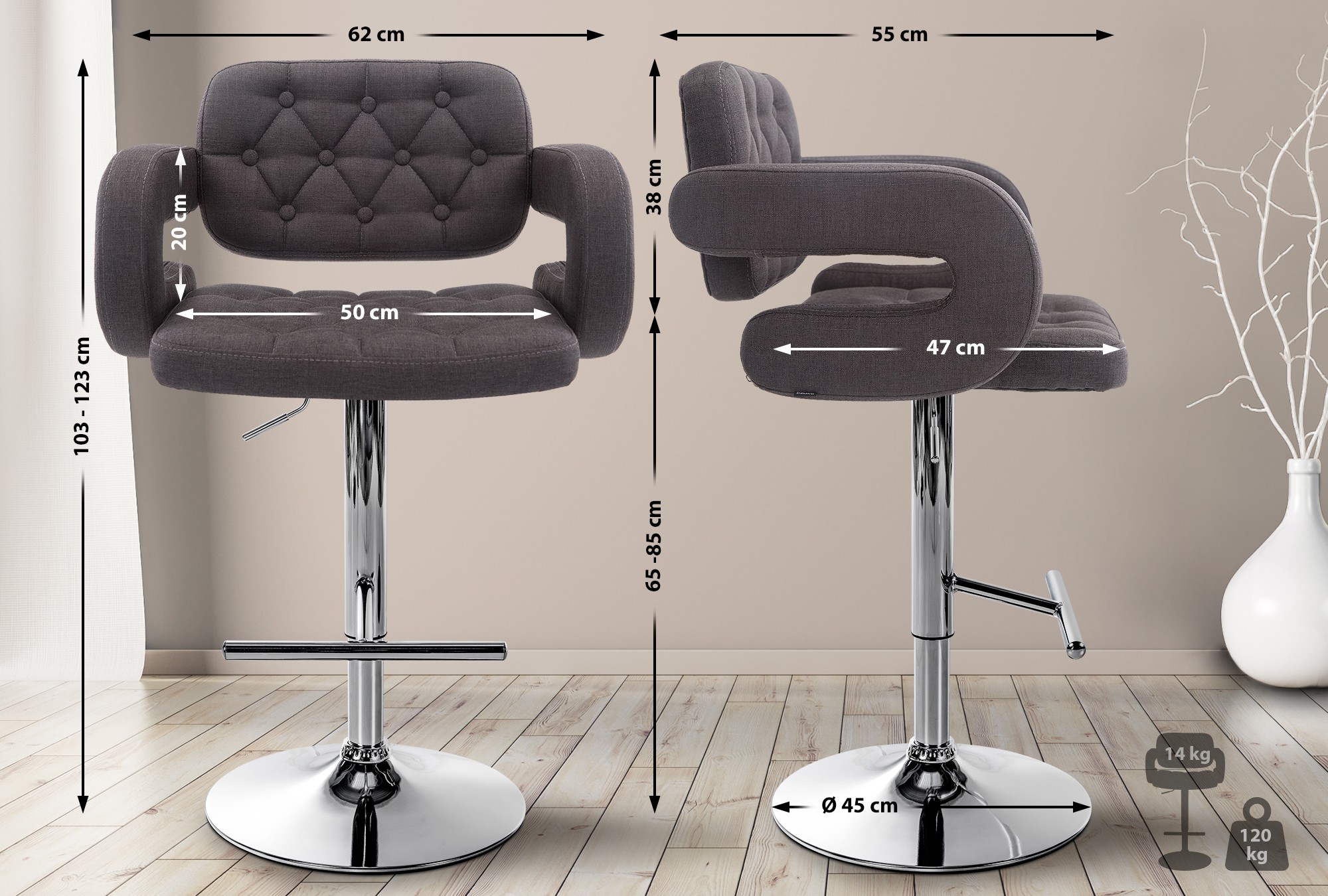 2er Set Barhocker Dublin Stoff
