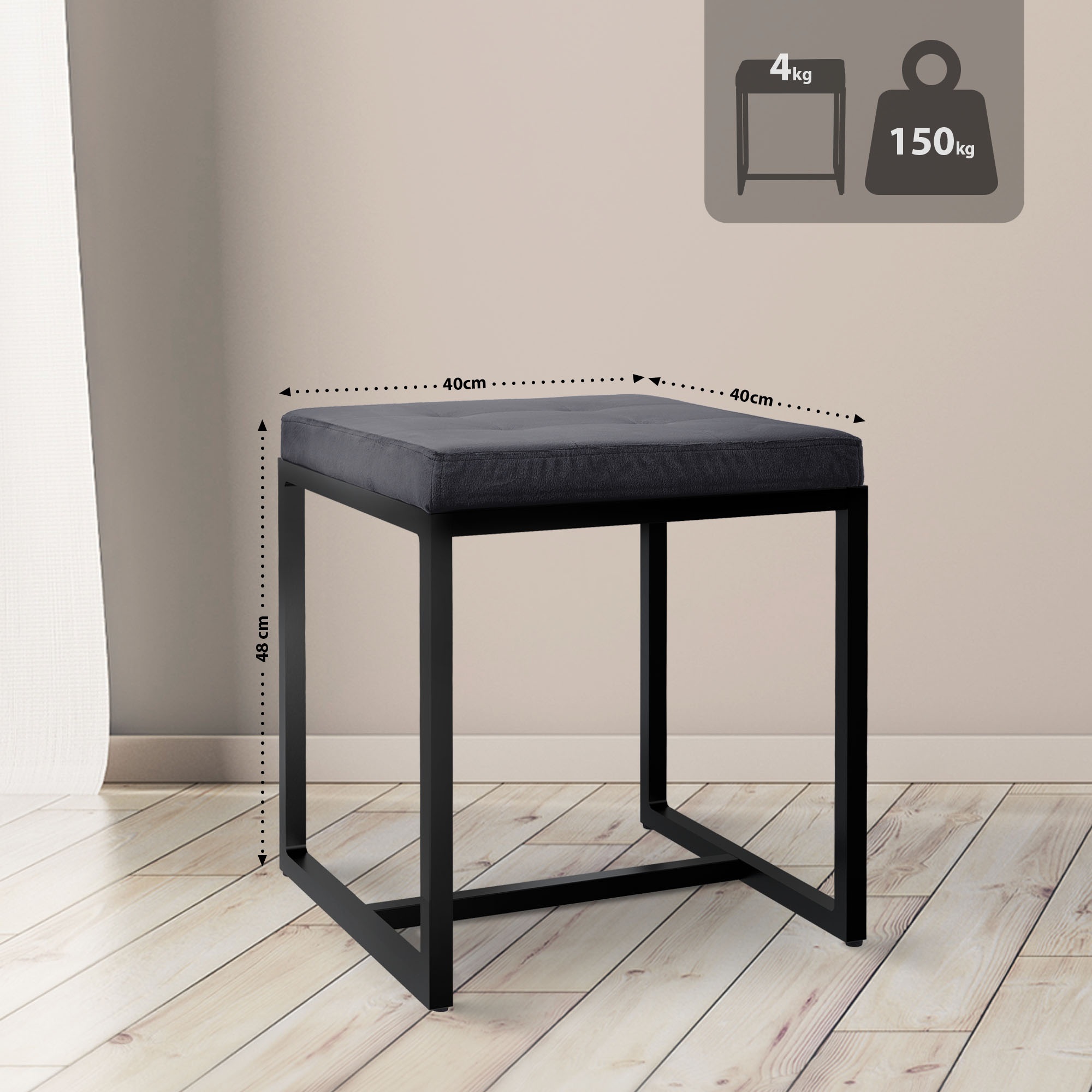 Sitzhocker Barci mit schwarzem Gestell