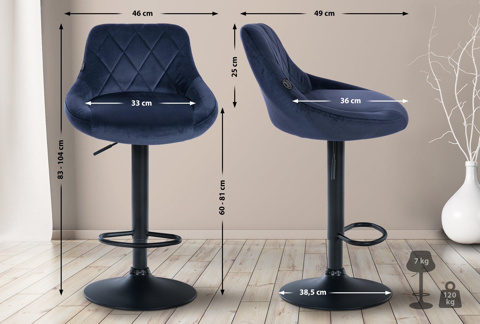 2er Set Barhocker Lazio Samt