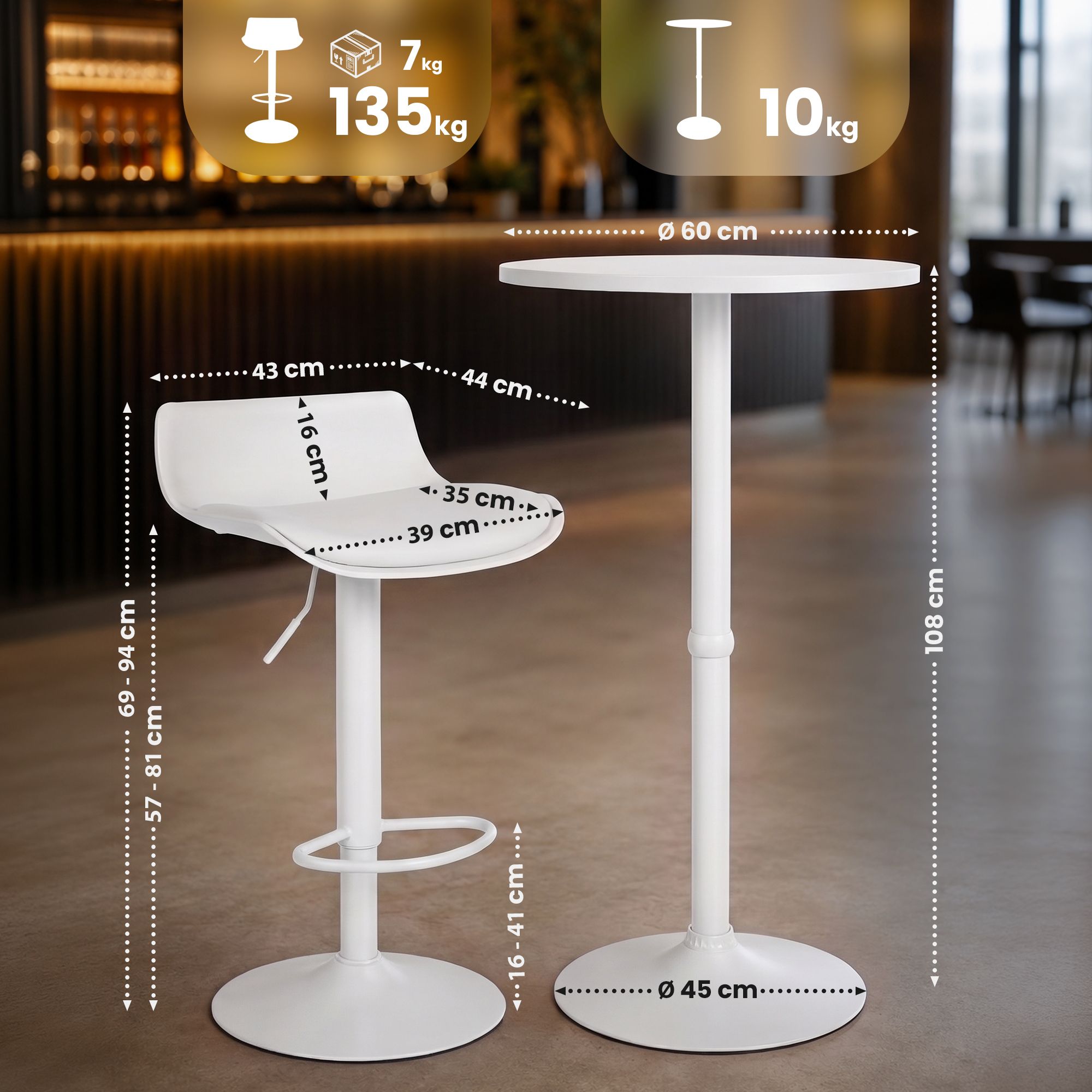 Bartisch-Set Navo mit zwei Barhockern in Lederoptik