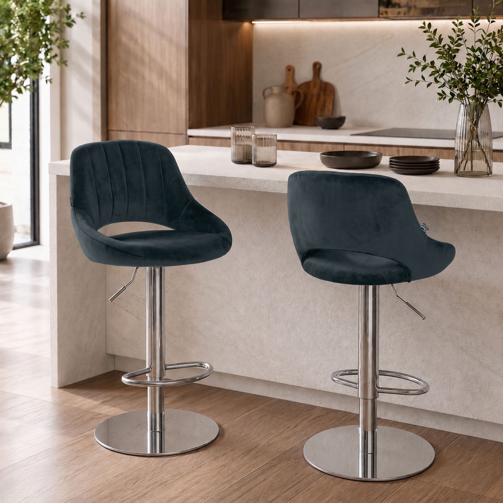 2er Set Barhocker Milet Chrom mit extra schweren Standfüßen