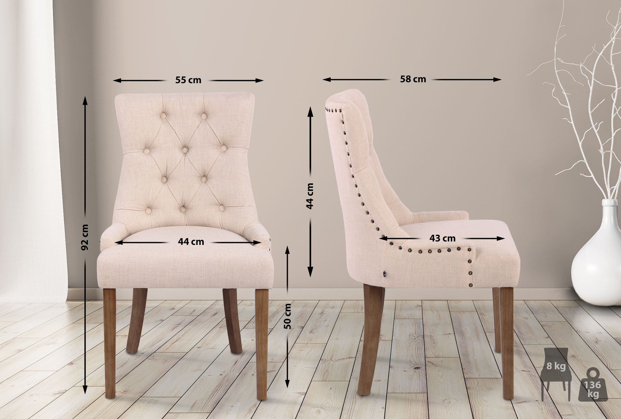 2er Set Esszimmerstuhl Aberdeen Stoff