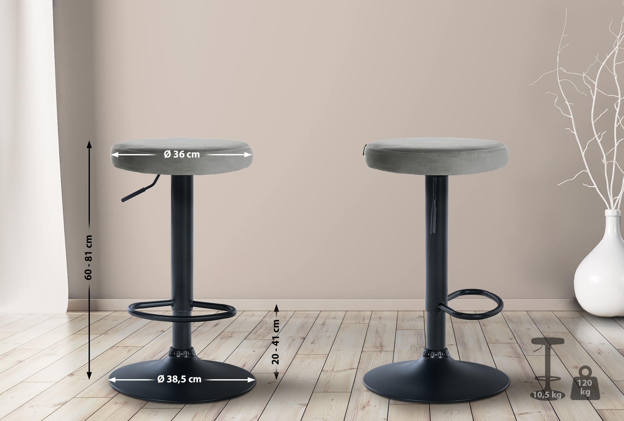 2er Set Barhocker Ponte Samt