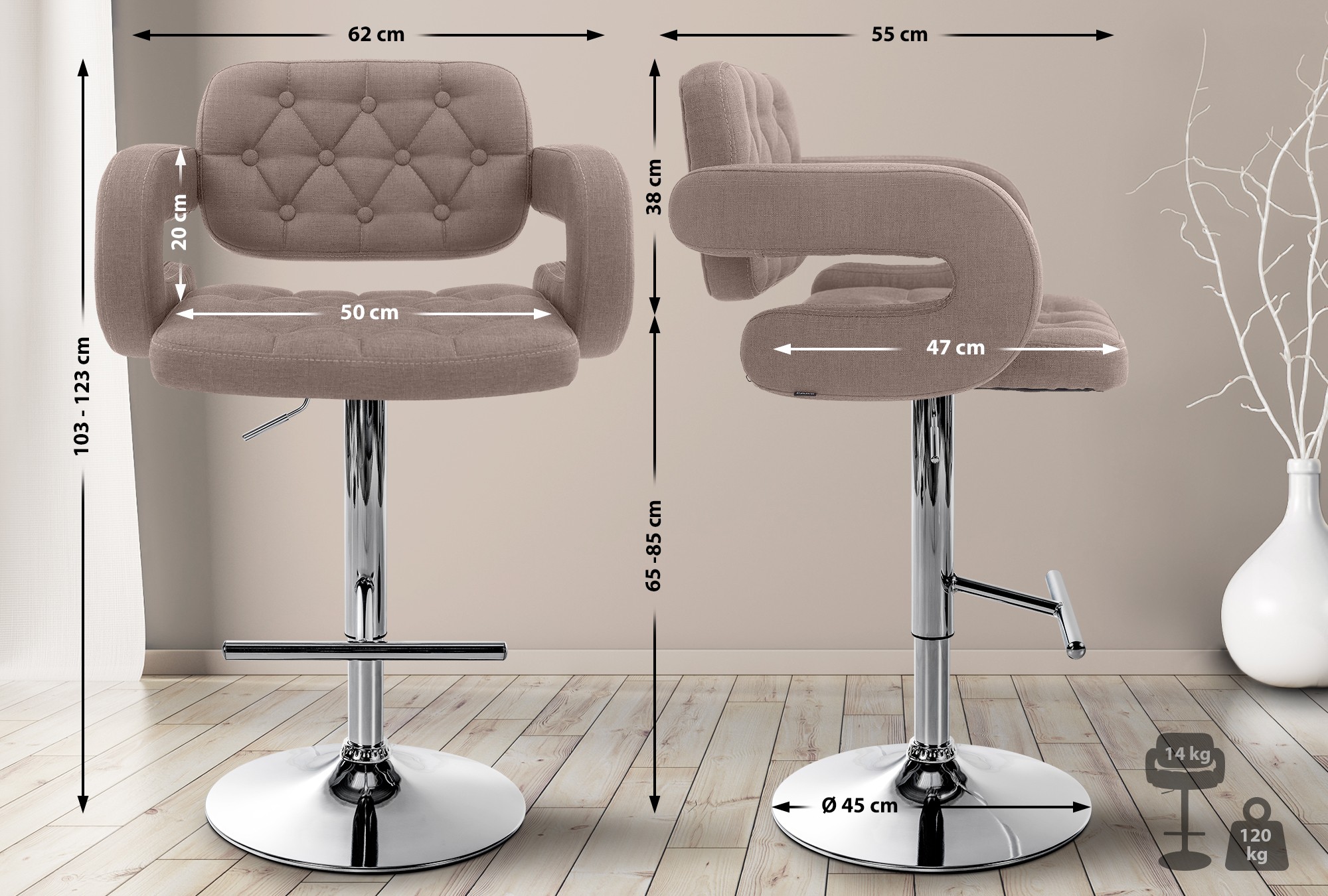 2er Set Barhocker Dublin Stoff